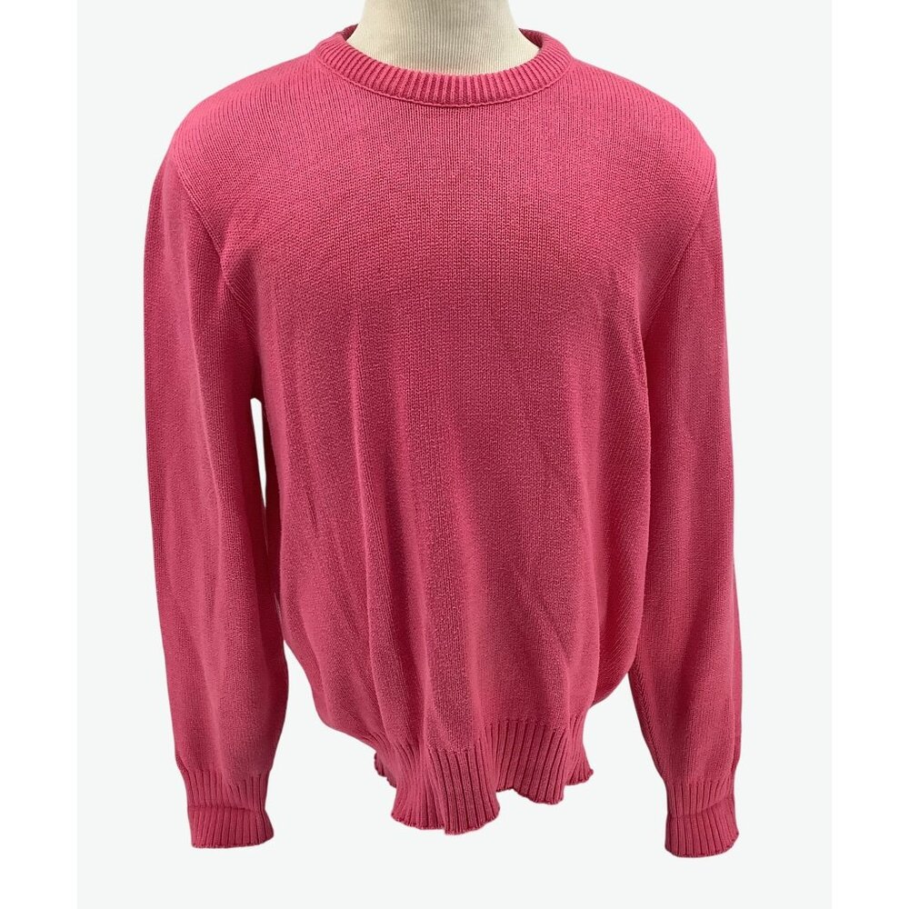 Lands End Mens Pink 90s 100% Cotton Crewneck Sweater Size L Made In USA